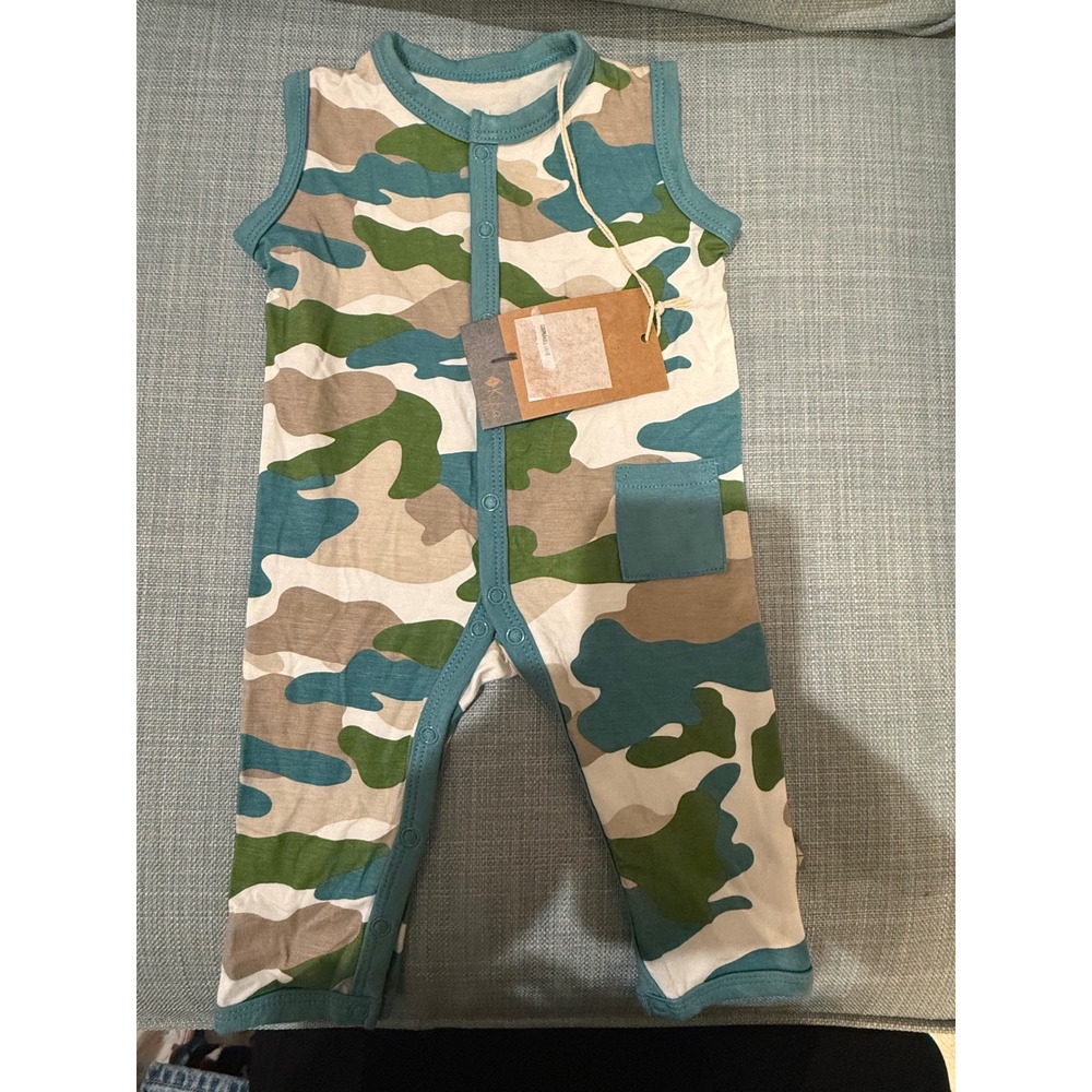 Kyte Baby Bamboo Sleeveless Romper Camo Print Teal Green 0-3 Months NWT